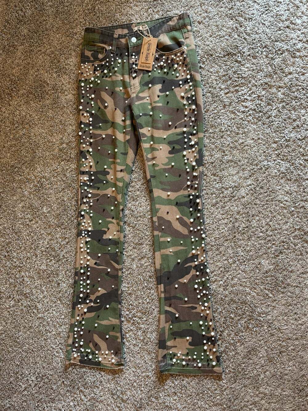 Uncle Ralph Camouflage Pearl-Embellished Flare Jeans